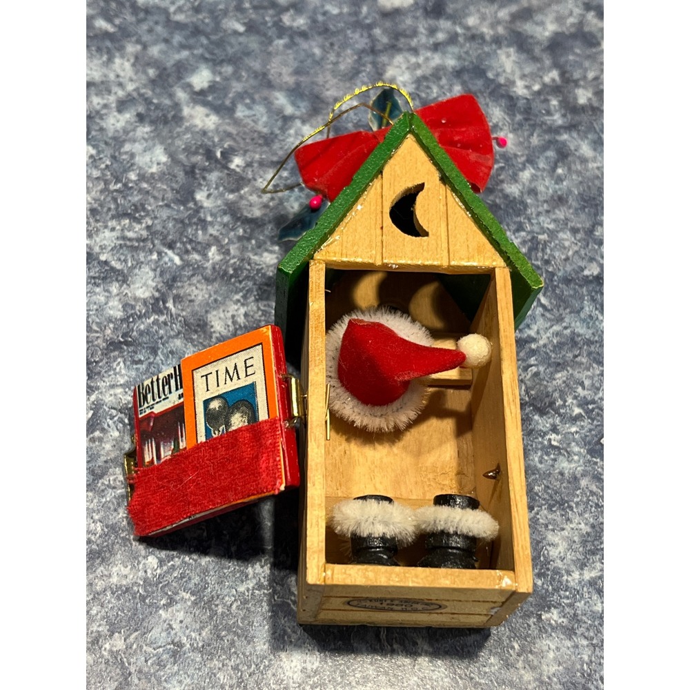Vintage 1980 Kurt S Adler Wooden Outhouse Christmas Ornament Santa Boots Hat
